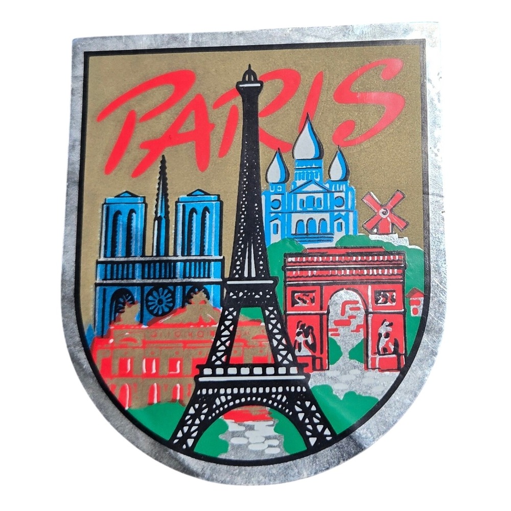Vintage Paris France Souvenir Decal Sticker Metallic Foil Eiffel Tower Foil